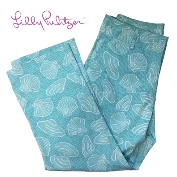 LILLY Pulitzer Seashell Print Cropped Pant Capri Cotton White Label Vintage - Picture 8 of 11